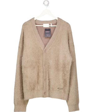 AXEL ARIGATO Beige Super Soft Relaxed Fuzzy Knit Embroidered Logo Cardigan UK M