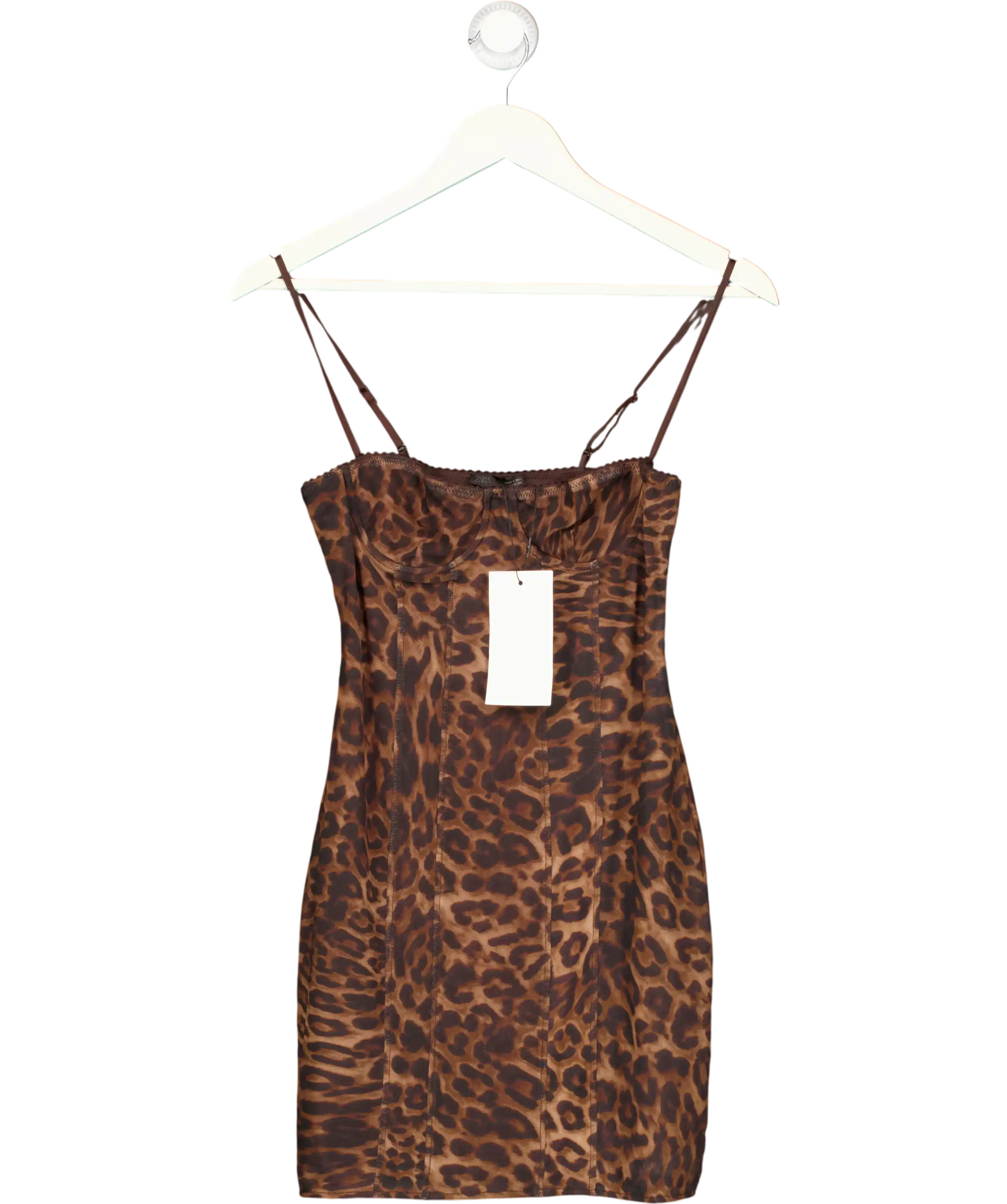 ZARA Brown Animal Print Corsetry-inspired Tulle Dress UK S