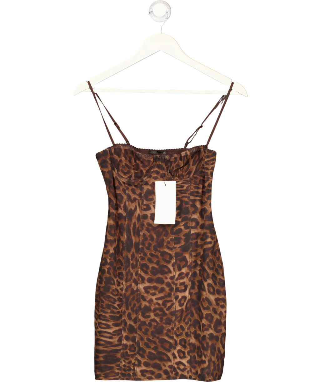 ZARA Brown Animal Print Corsetry-inspired Tulle Dress UK S