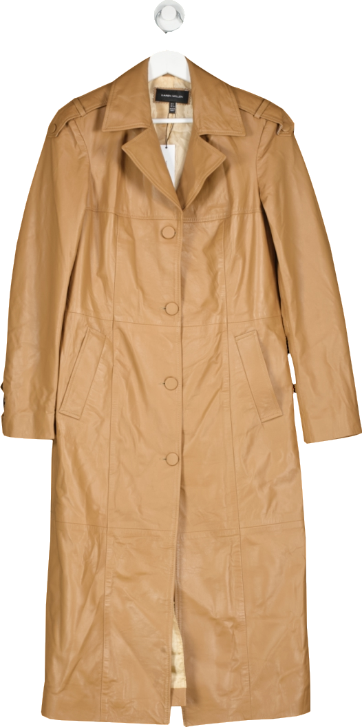 Karen Millen Brown Leather Tailored Midaxi Trench Coat UK 6