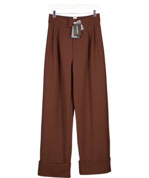 WANDERDOLL Brown Charlotte High Waist Pleated Suiting Trousers UK XS