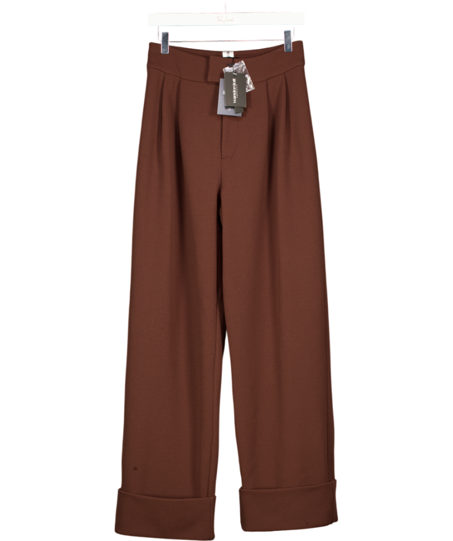 WANDERDOLL Brown Charlotte High Waist Pleated Suiting Trousers UK XS