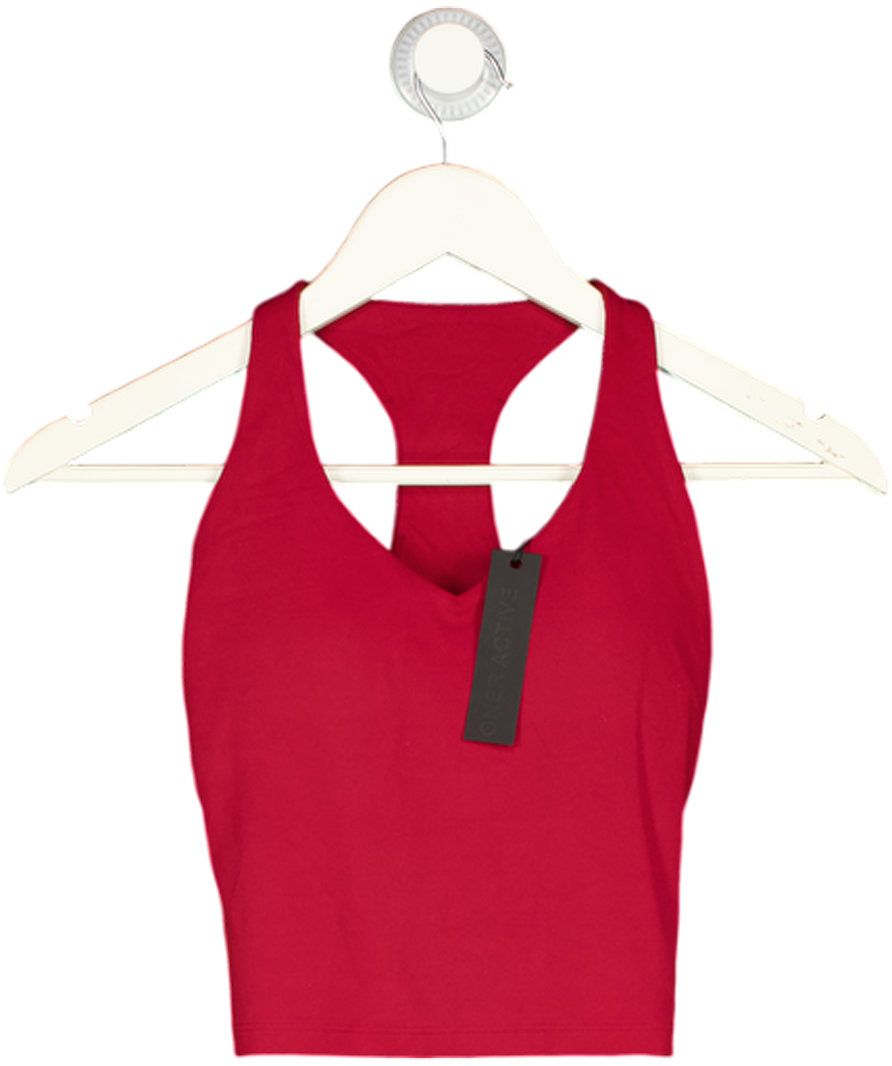 Oner Active Red Racer Back Mid Vest With Built In Bra UK XS