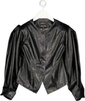 RIVER ISLAND Black Faux Leather Collarless Fitted Shirt UK 6