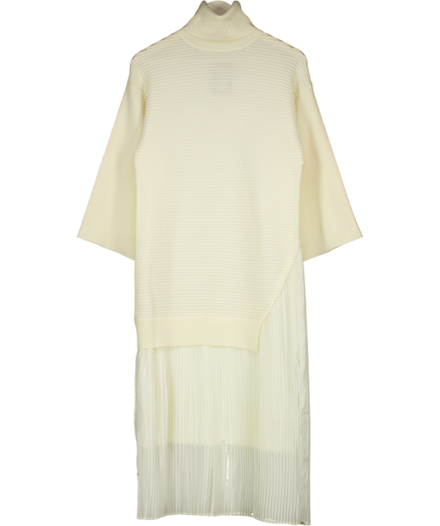 LEEM Cream Combined Fabric Pleated Hem Dress UK M