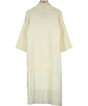 LEEM Cream Combined Fabric Pleated Hem Dress UK M