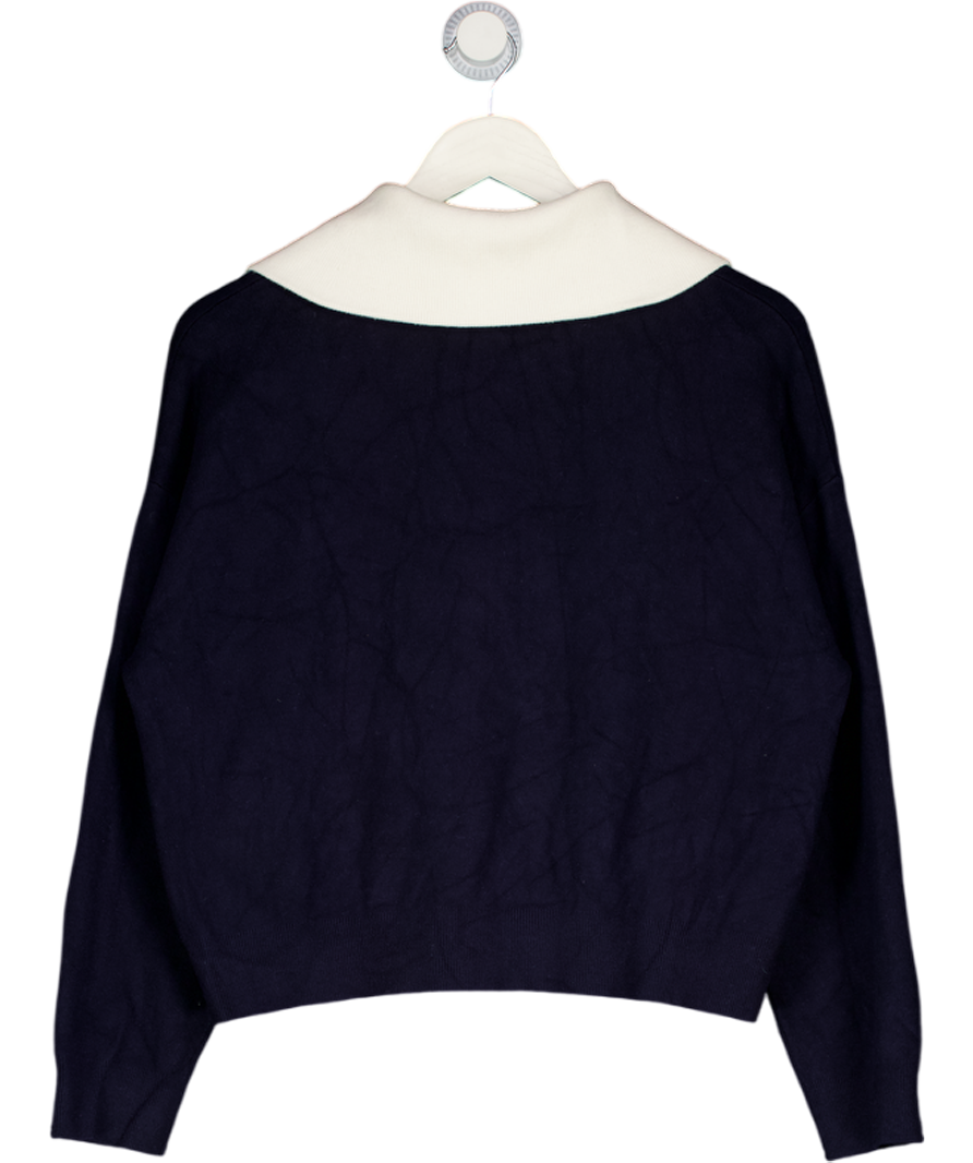 MANGO Navy Blue Knitted Sweater With Contrasting Collar UK S