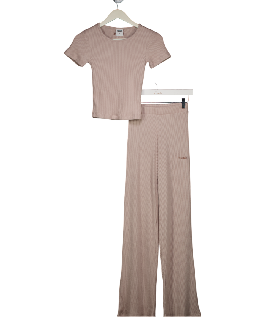 gymshark Nude 2-piece Supersoft Straight Leg Logo Pants And Top Set UK XS