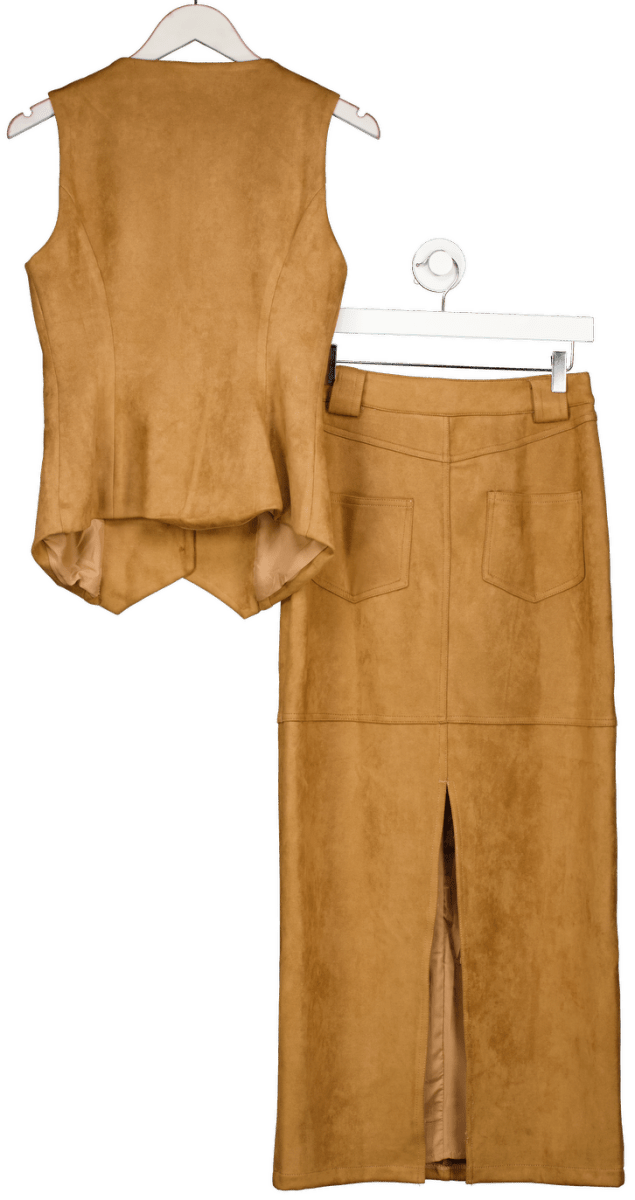 4th & Reckless 2 - piece Tan Brown Faux Briella Suede Waistcoat (uk 8) And Stephy Maxi Skirt Set UK 6 - Reliked