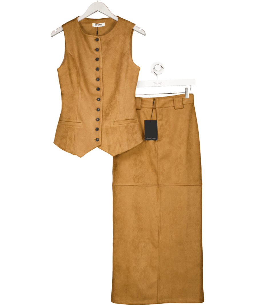 4th & Reckless 2 - piece Tan Brown Faux Briella Suede Waistcoat (uk 8) And Stephy Maxi Skirt Set UK 6 - Reliked