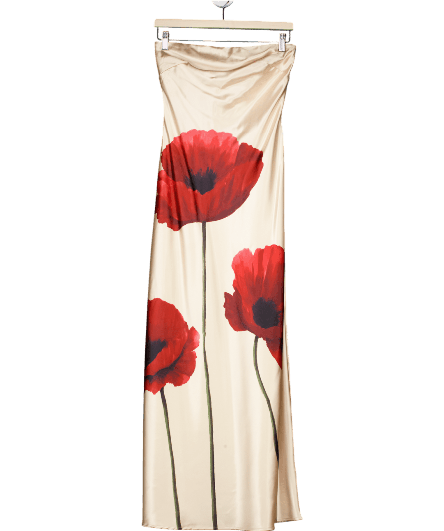 4th & Reckless Beige Shona Floral Print Bandeau Satin Maxi Dress UK 6 - Reliked