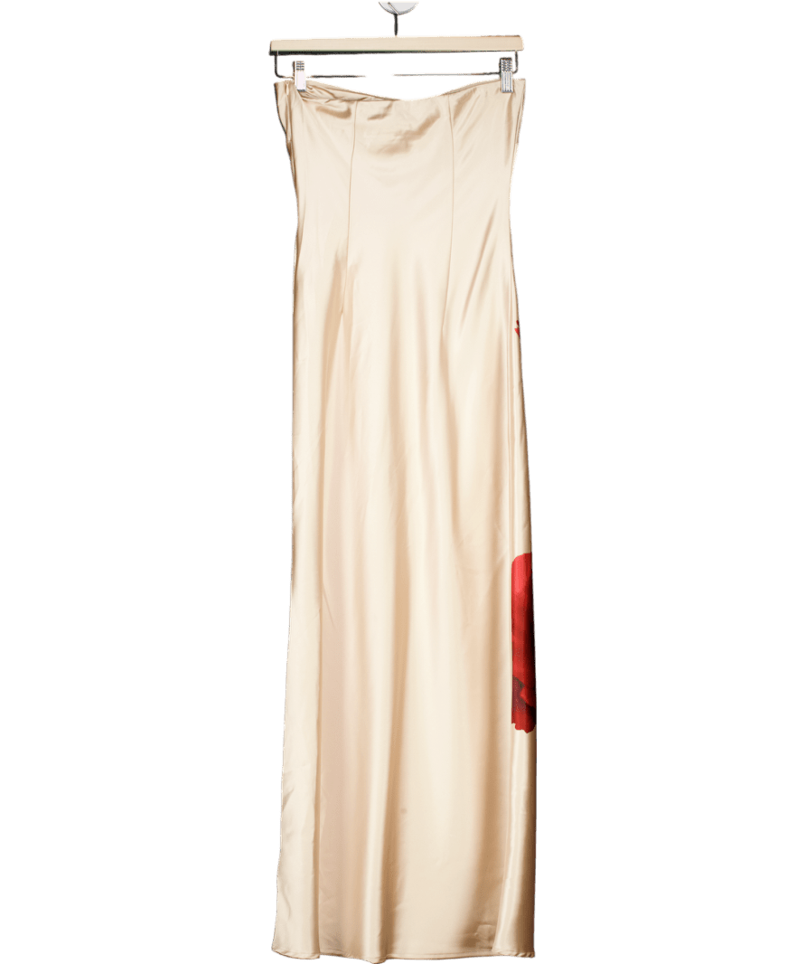 4th & Reckless Beige Shona Floral Print Bandeau Satin Maxi Dress UK 6 - Reliked