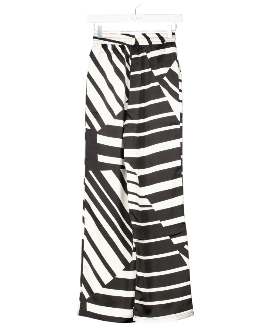 4th & Reckless Black And White Abstract Print Satin Trouser - Amira UK 6 - Reliked