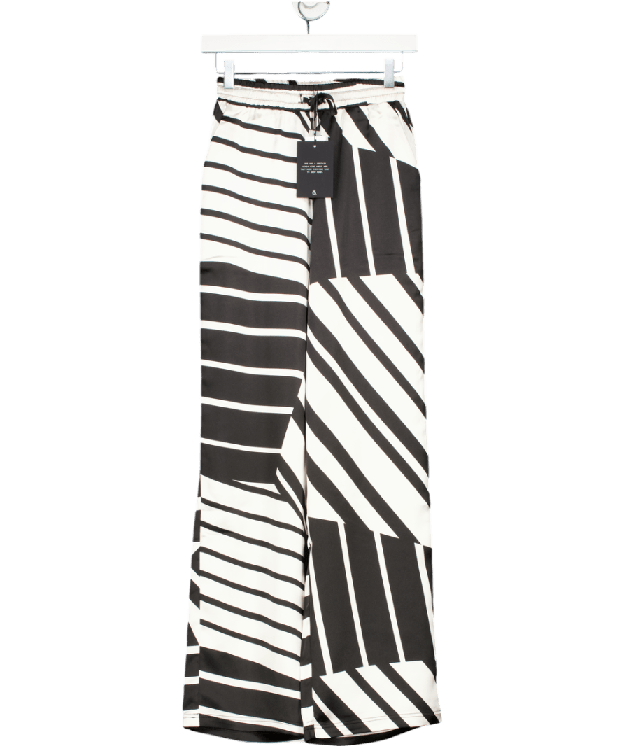 4th & Reckless Black And White Abstract Print Satin Trouser - Amira UK 6 - Reliked