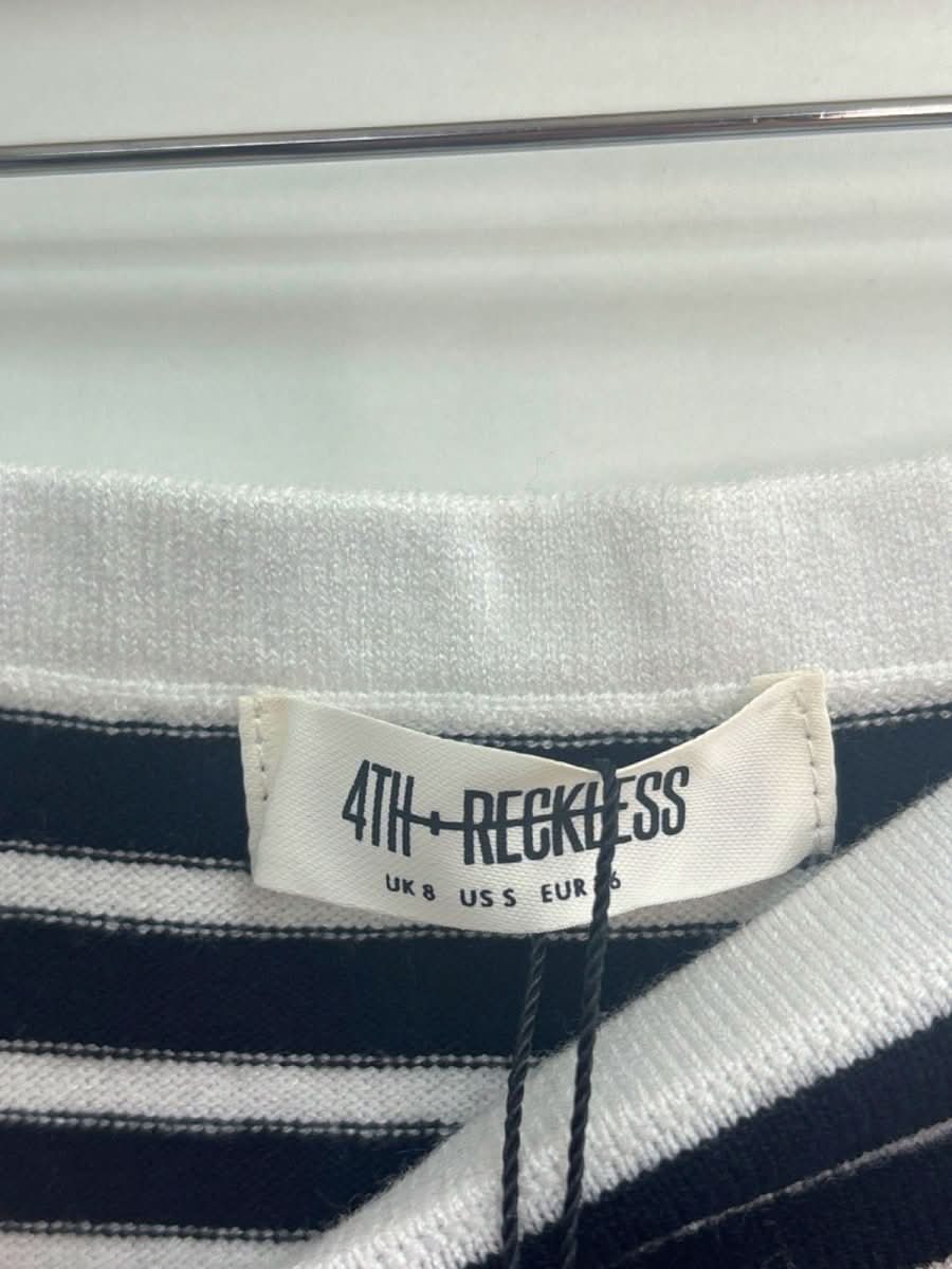 4th & Reckless Black and White Striped Midi Skirt UK 8 - Reliked