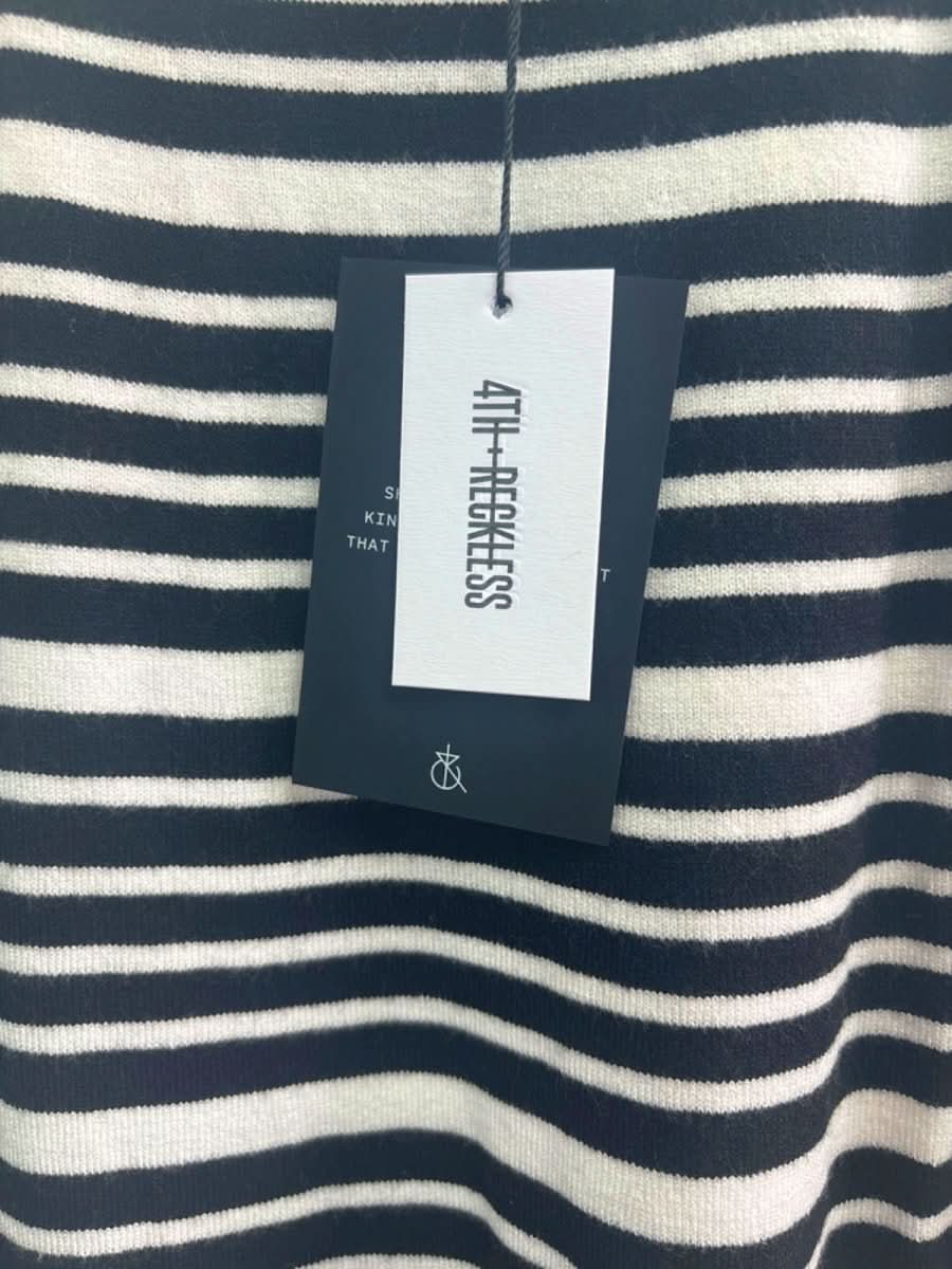 4th & Reckless Black and White Striped Midi Skirt UK 8 - Reliked