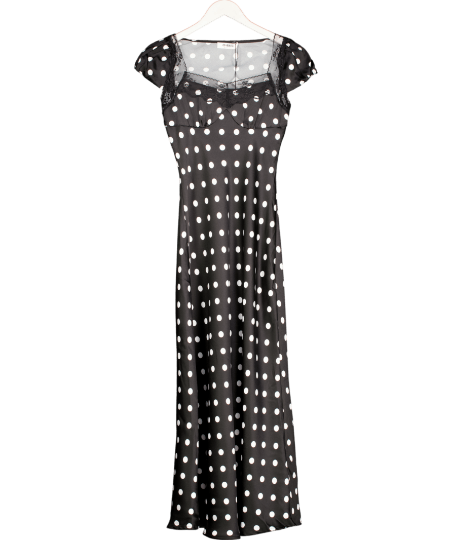 4th & Reckless Black Polka Dot Print Satin Slip Maxi Dress UK 6 - Reliked