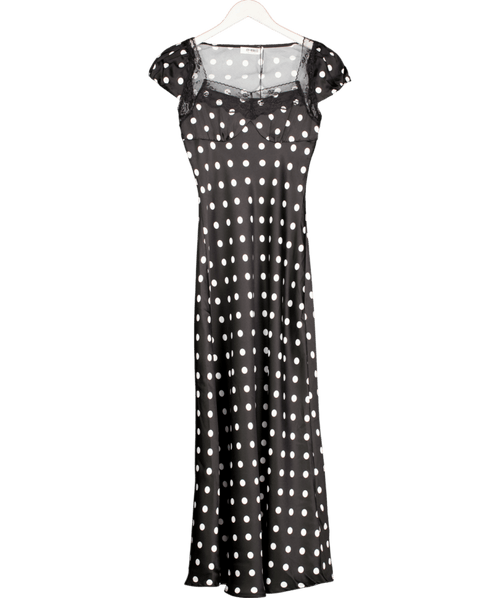 4th & Reckless Black Polka Dot Print Satin Slip Maxi Dress UK 6 - Reliked