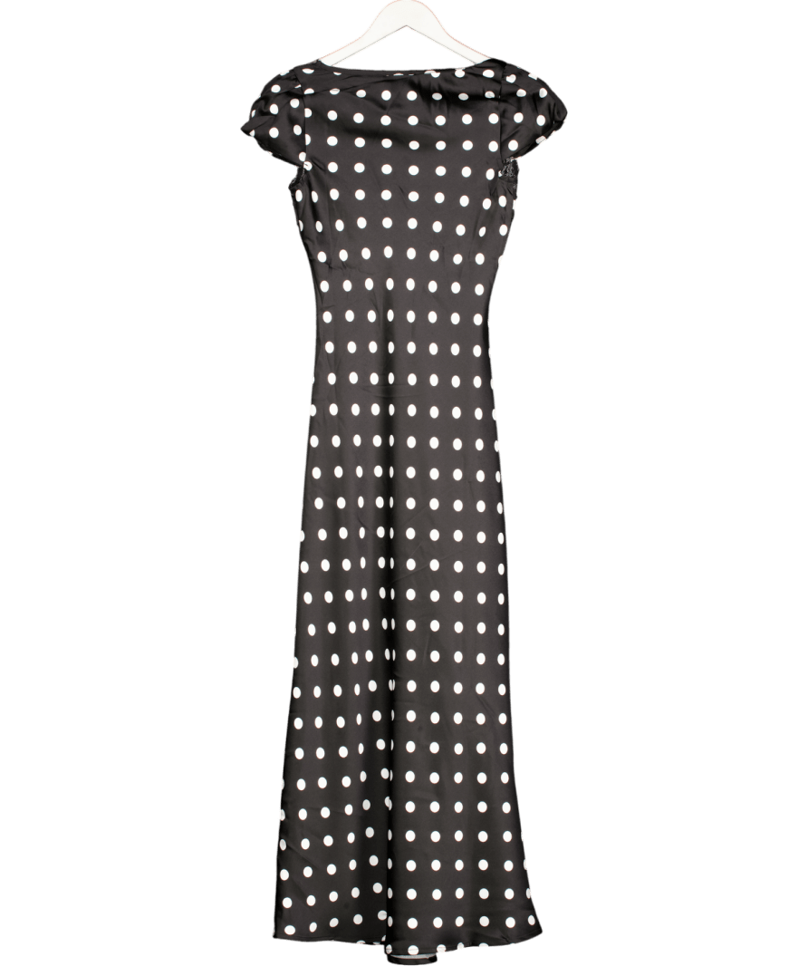 4th & Reckless Black Polka Dot Print Satin Slip Maxi Dress UK 6 - Reliked