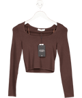 4th & Reckless Brown Chocolate Knitted Long Sleeve Cropped Top - Nancy UK 8 - Reliked