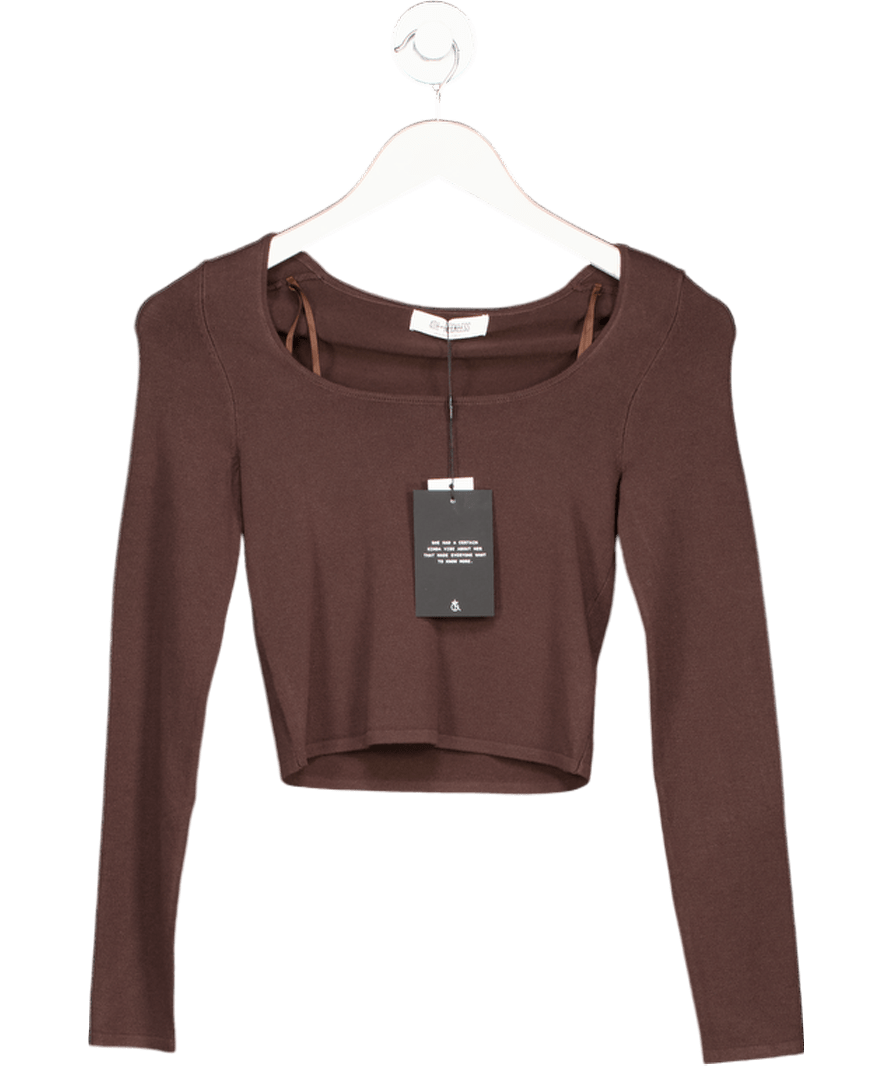 4th & Reckless Brown Chocolate Knitted Long Sleeve Cropped Top - Nancy UK 8 - Reliked