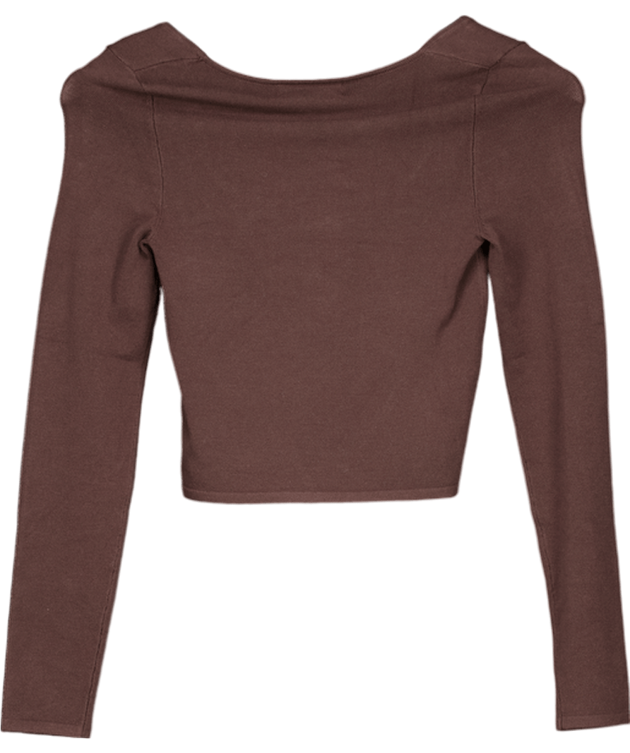 4th & Reckless Brown Chocolate Knitted Long Sleeve Cropped Top - Nancy UK 8 - Reliked