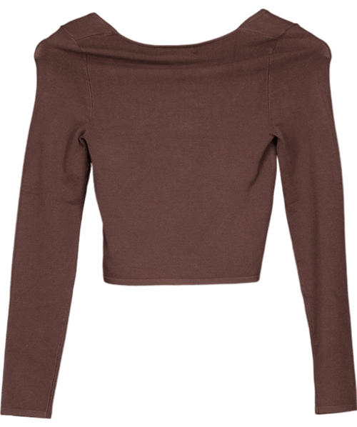 4th & Reckless Brown Chocolate Knitted Long Sleeve Cropped Top - Nancy UK 8 - Reliked