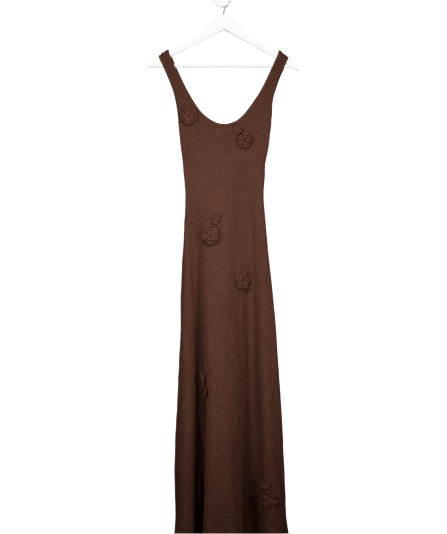 4th & Reckless Brown Gigi Crochet Flower Detail Knitted Maxi Dress UK 6 - Reliked