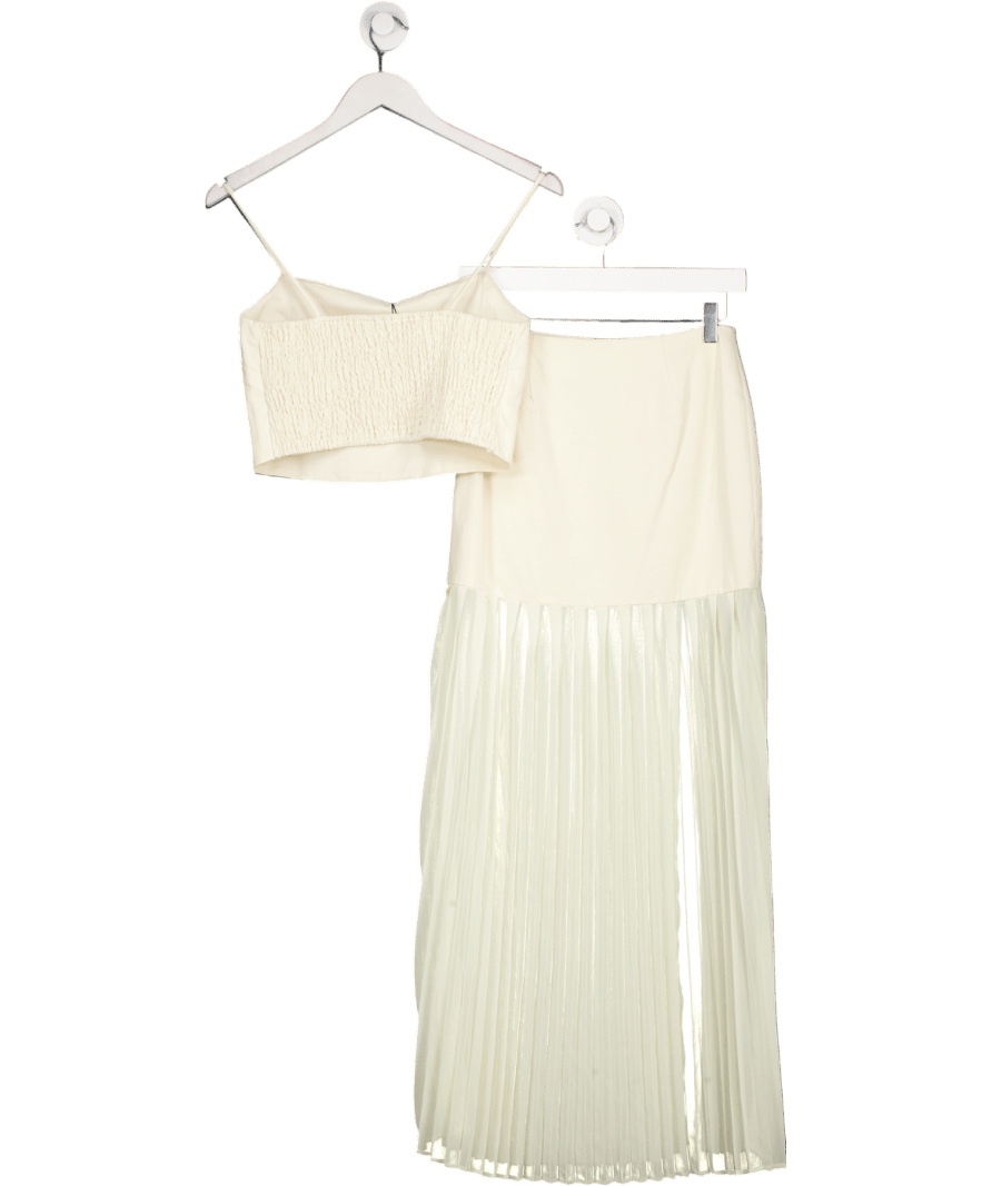 4th & Reckless Cream 2 - piece Pleated Sheer Chiffon Hem Maxi Skirt Uk 6 And Top Set UK 8 - Reliked