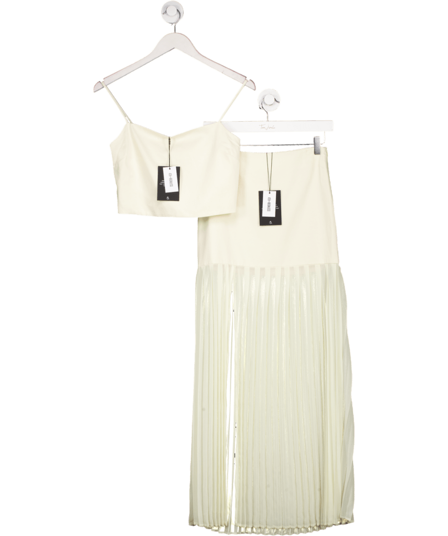 4th & Reckless Cream 2 - piece Pleated Sheer Chiffon Hem Maxi Skirt Uk 6 And Top Set UK 8 - Reliked