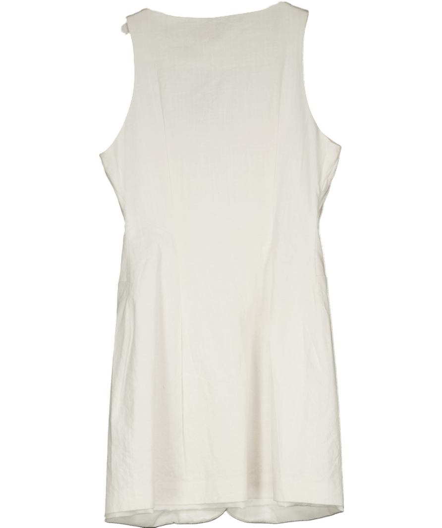4th & Reckless Linen Look Sleeveless High Neck Button Through Mini Dress In White UK 8 - Reliked