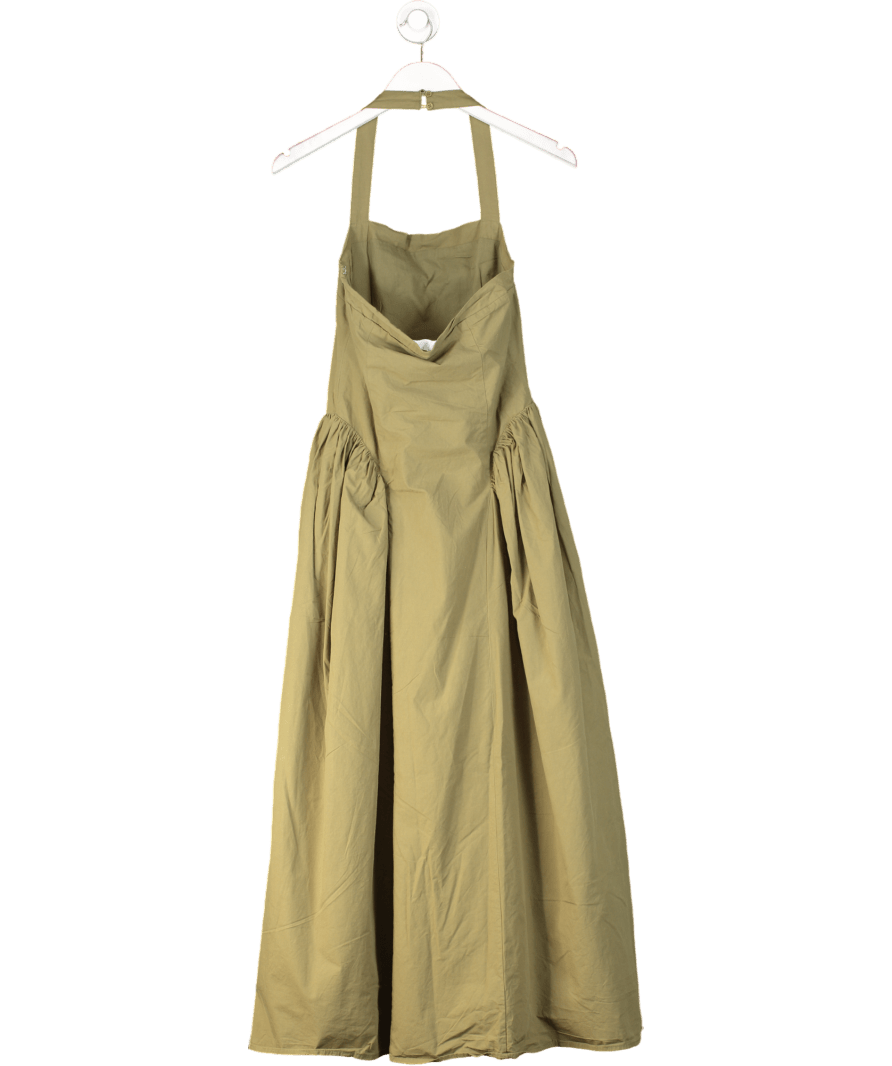 4th & Reckless Otton Square Halterneck Hip Pleat Detail Maxi Dress In Olive Green UK 8 - Reliked