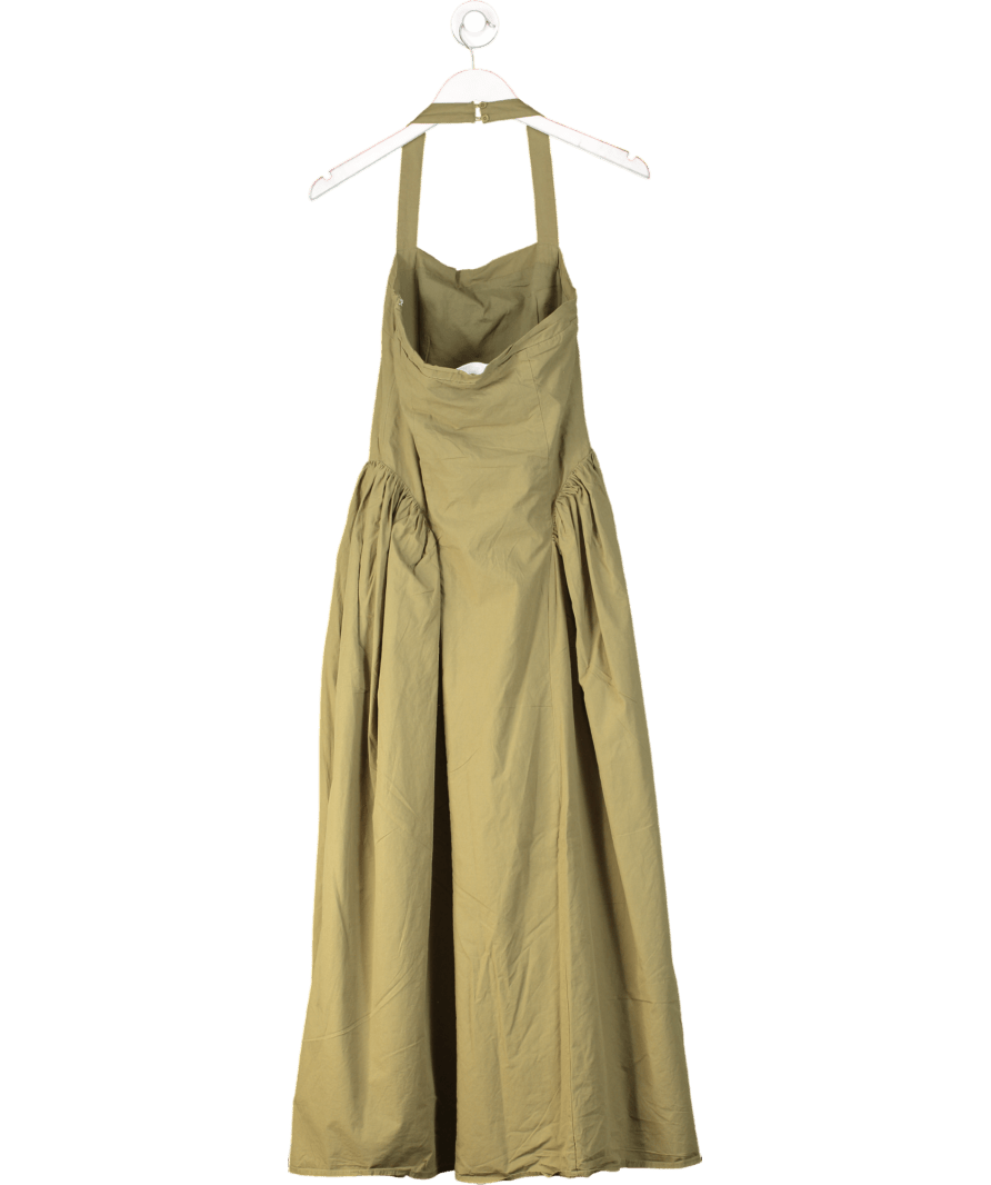 4th & Reckless Otton Square Halterneck Hip Pleat Detail Maxi Dress In Olive Green UK 8 - Reliked