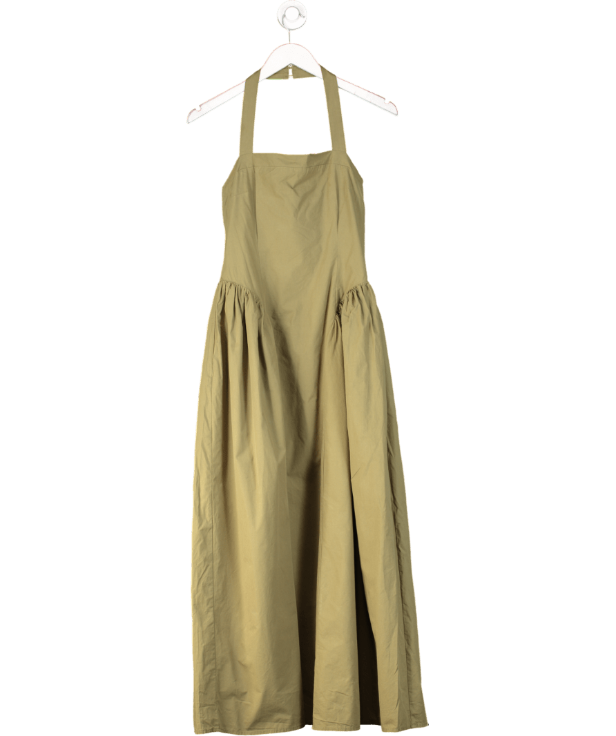 4th & Reckless Otton Square Halterneck Hip Pleat Detail Maxi Dress In Olive Green UK 8 - Reliked