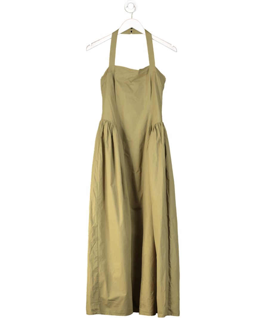 4th & Reckless Otton Square Halterneck Hip Pleat Detail Maxi Dress In Olive Green UK 8 - Reliked