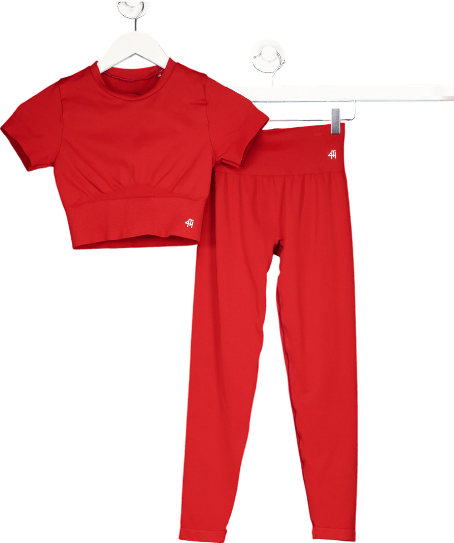 4th & Reckless Red 2 - piece Sculpting Seamless Gym Leggings And Crop Top Set UK S - Reliked