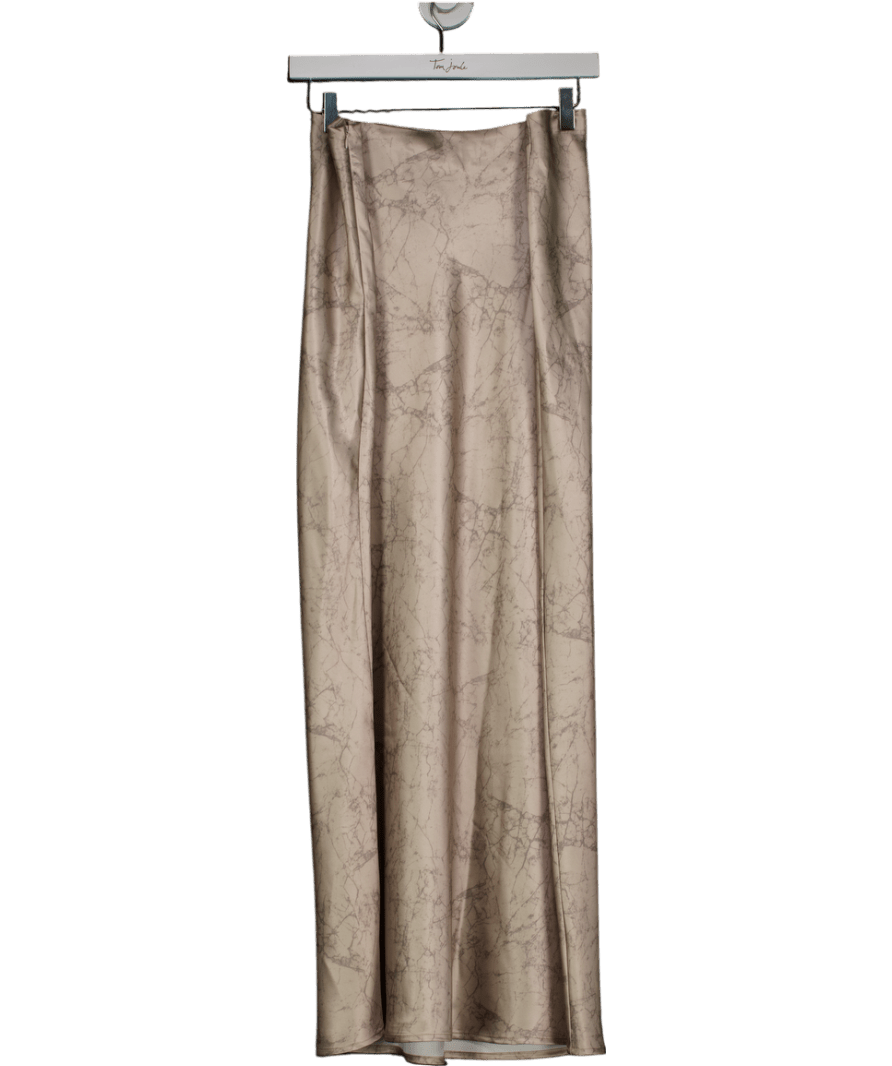 4th & Reckless Satin Maxi Skirt In Beige Marble Print UK 18 - Reliked