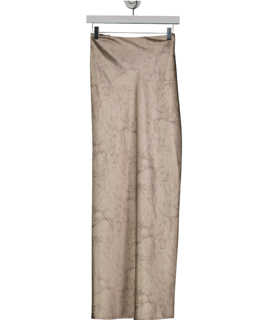 4th & Reckless Satin Maxi Skirt In Beige Marble Print UK 18 - Reliked