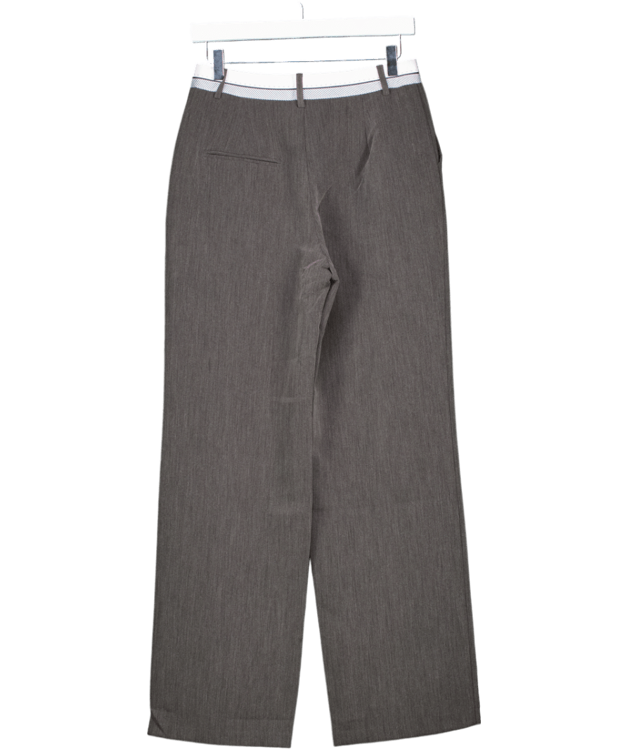 4th & Reckless Tailored Contrast Waist Band Straight Leg Trousers In Dark Grey UK 8 - Reliked