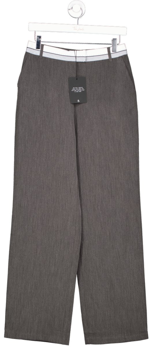 4th & Reckless Tailored Contrast Waist Band Straight Leg Trousers In Dark Grey UK 8 - Reliked