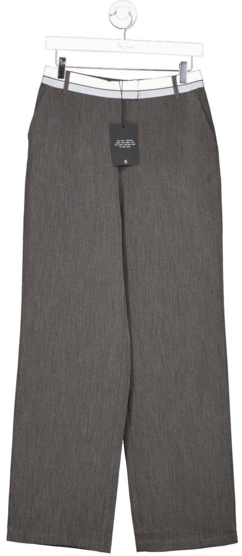 4th & Reckless Tailored Contrast Waist Band Straight Leg Trousers In Dark Grey UK 8 - Reliked
