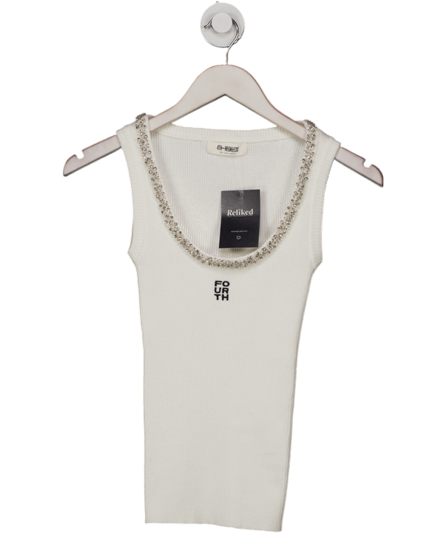 4th & Reckless White Embellished Trim Branded Vest Top - Renya UK 6 - Reliked
