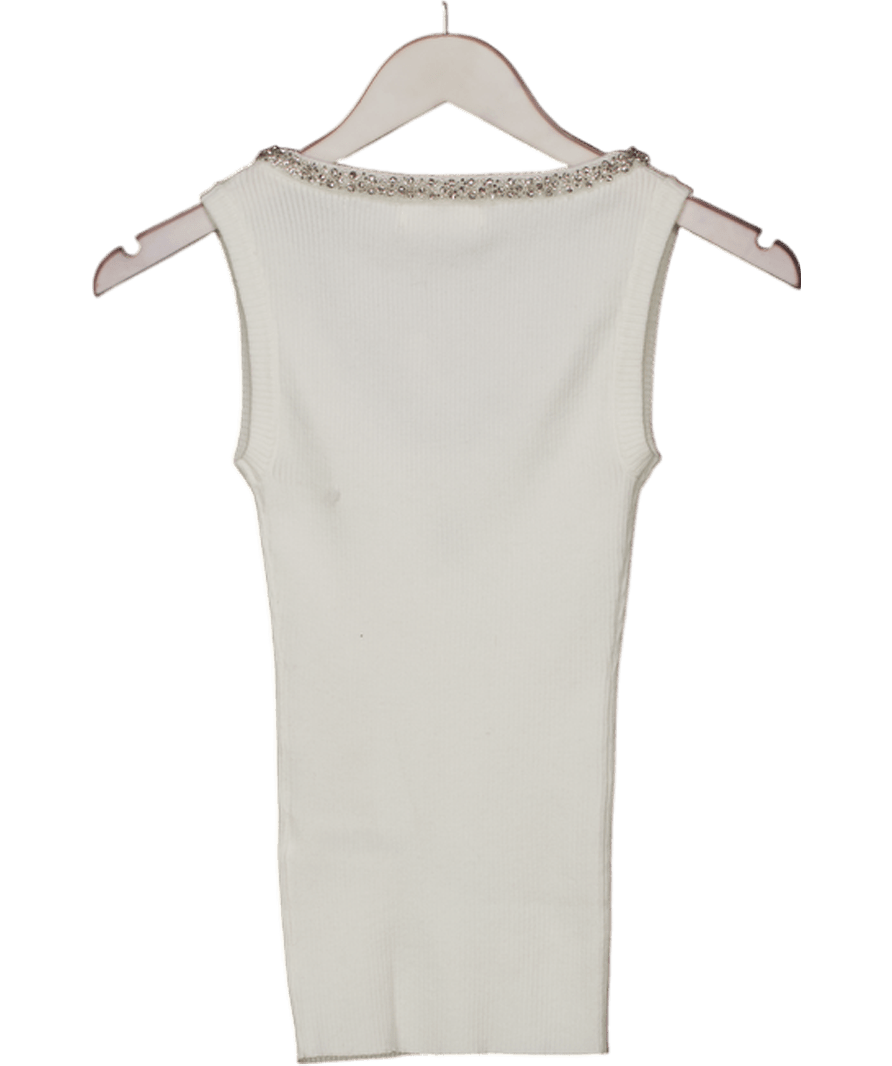 4th & Reckless White Embellished Trim Branded Vest Top - Renya UK 6 - Reliked
