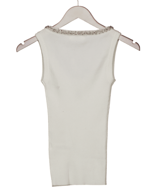 4th & Reckless White Embellished Trim Branded Vest Top - Renya UK 6 - Reliked