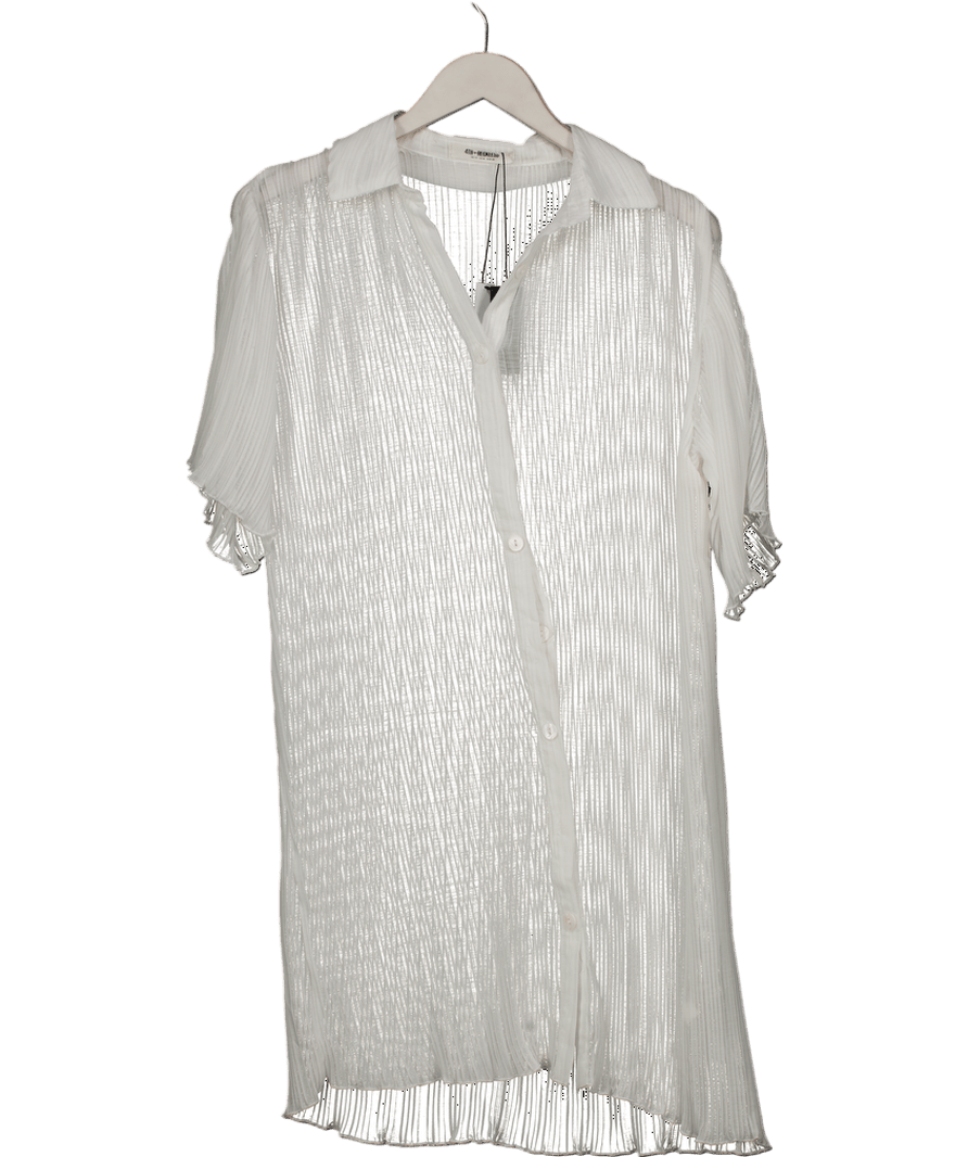4th & Reckless White Oversized Plisse Beach Shirt UK 10 - Reliked