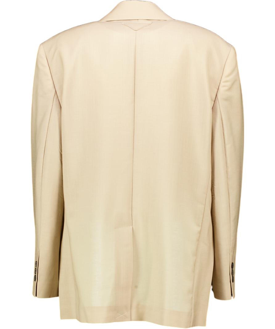 PRADA Beige Virgin Wool/mohair Blend Logo-triangle Single-breasted Blazer It40 UK 8