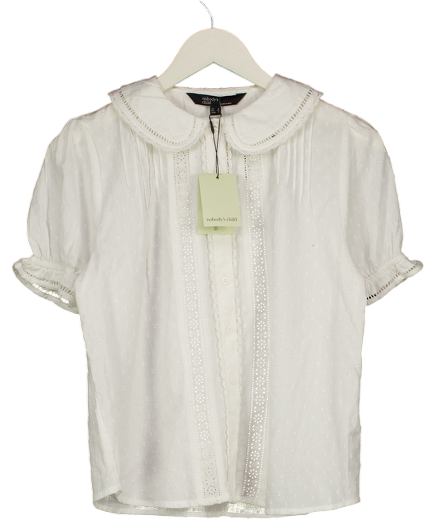 Nobody's Child White Broderie Anglaise Peter Pan Collar Blouse UK 8