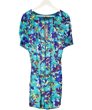 Ossie Clark Blue Scoop Neck Pleated Mini Dress UK 14