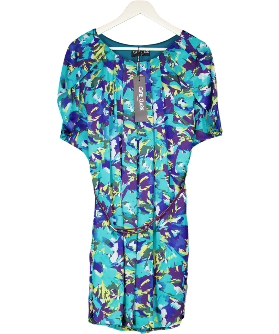 Ossie Clark Blue A619 Scoop Neck Pleated Mini Dress UK 14