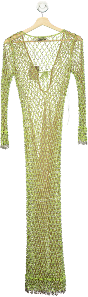 Self-Portrait Green Beaded Fishnet Maxi Dress UK S